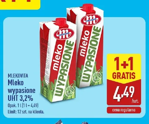 Mleko wypasione UHT 3,2% Mlekovita promocja w Aldi