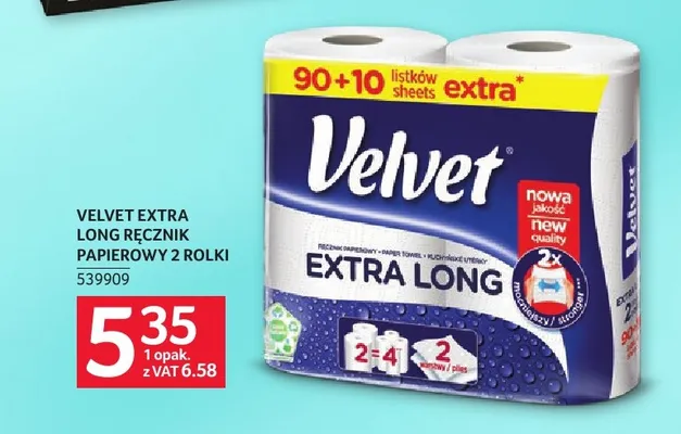 Ręcznik papierowy Velvet Extra Long 2-pak promocja w Selgros