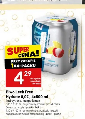 Piwo bezalkoholowe Lech Hydrate liczi-cytryna 4-pak 500 ml promocja w Twój Market