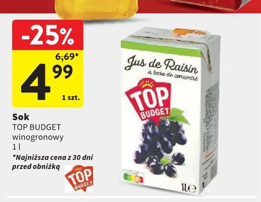 Sok winogronowy Top Budget promocja w Intermarche