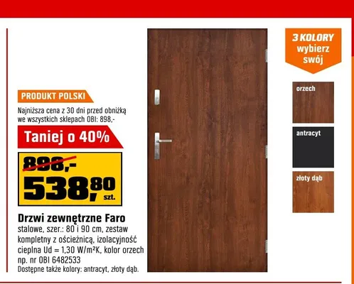 Drzwi zewnętrzne Faro 90 cm promocja w OBI
