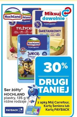 Ser żółty plastry HOCHLAND 135g różne rodzaje promocja w Carrefour