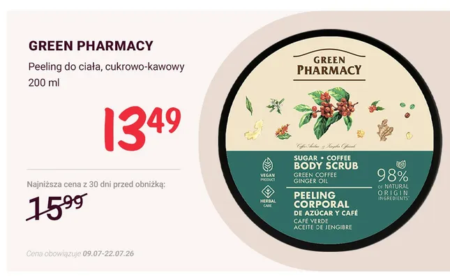Peeling do ciała cukrowo-kawowy Green Pharmacy promocja w Rossmann