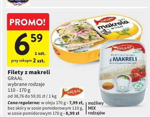 Filety bez skóry z makreli w sosie pomidorowym Graal promocja w Intermarche