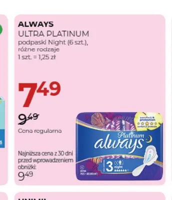 Podpaski Night Always Ultra Platinum promocja w Drogerie Jawa