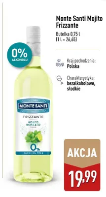 Wino bezalkoholowe Monte Santi Mojito Frizzante musujące słodkie promocja w Aldi
