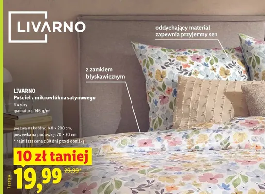 Pościel z mikrowłókna satynowego LIVARNO poszwa na kołdrę 140x200cm poszewka na poduszkę 70x80cm promocja w Lidl