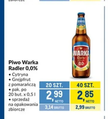 Piwo bezalkoholowe Warka Radler Grejpfrut z pomarańczą promocja w Makro