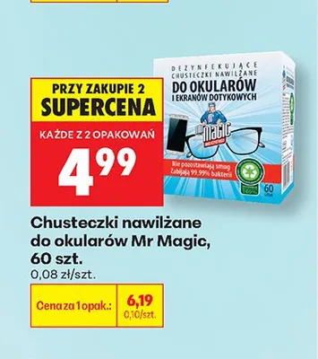Chusteczki nawilżane do okularów Mr Magic promocja w Biedronka