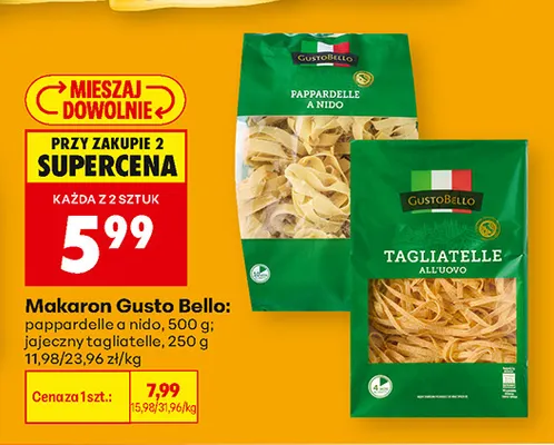 Makaron jajeczny tagliatelle Gusto Bello promocja w Biedronka