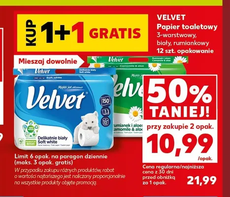 Papier toaletowy Velvet Delikatnie biały 3-warstwowy 12-pak promocja w Kaufland