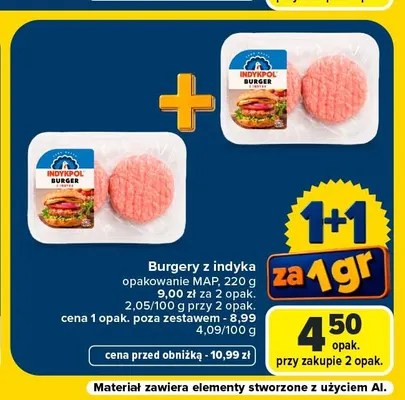 Burgery z indyka Indykpol promocja w Carrefour