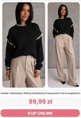 Sweter z bawełną i wełną ozdobiony przeszyciami na krawędziach Reneé promocja w Renee