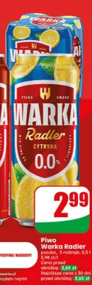 Piwo bezalkoholowe Warka Radler Cytryna promocja w Dino