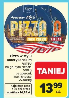 Pizza w stylu amerykańskim na grubym cieście pepperoni, maxi cheese promocja w Carrefour