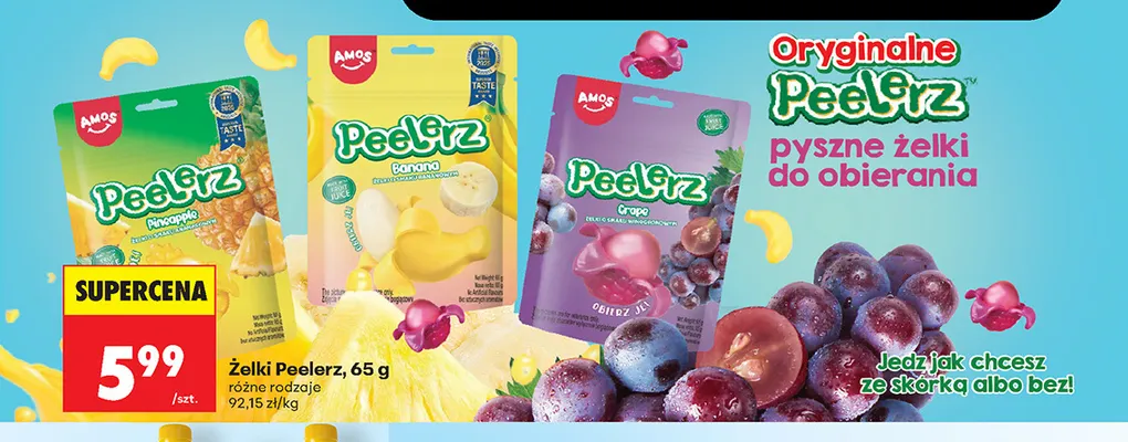 Żelki Peelerz o smaku winogronowym Amos promocja w Biedronka