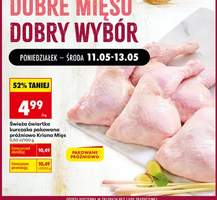 Świeża ćwiartka kurczaka pakowana próżniowo Kraina Mięs promocja w Biedronka