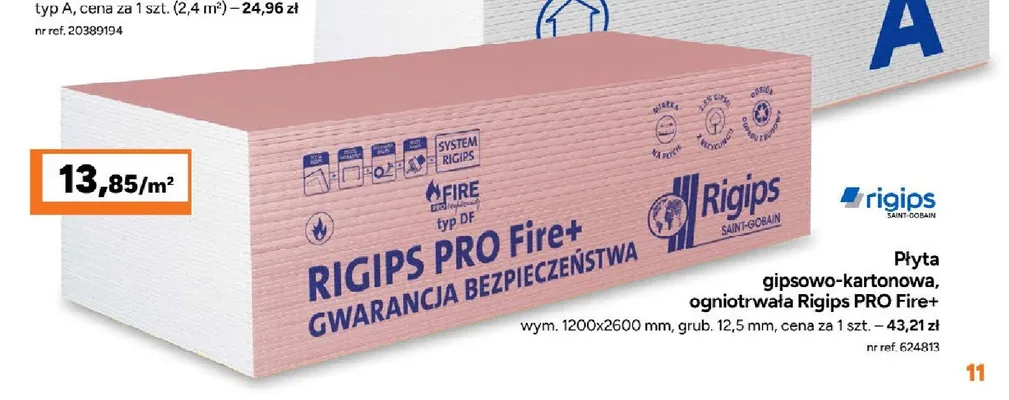 Płyta gipsowo-kartonowa ogniotrwała Rigips PRO Fire+ promocja w Bricoman
