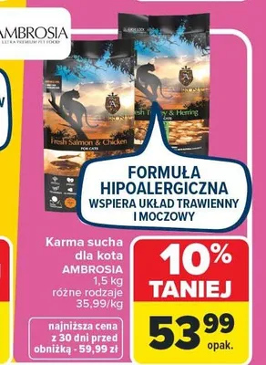 Karma sucha dla kota Ambrosia różne rodzaje 1.5 kg promocja w Carrefour