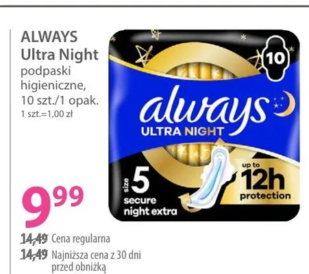Podpaski higieniczne Ultra Night promocja w Hebe
