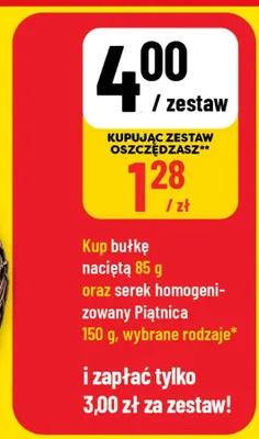 Zestaw bułka nacięta + serek homogenizowany Piątnica promocja w POLOmarket