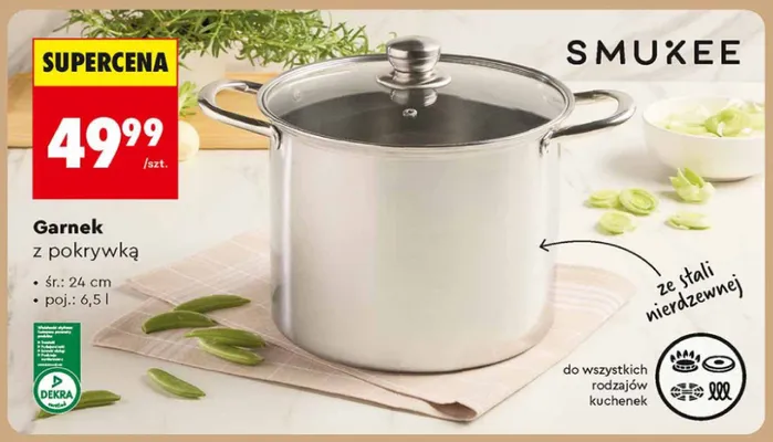 Garnek z pokrywką SMUKEE ze stali nierdzewnej śr. 24cm poj. 6,5l promocja w Biedronka
