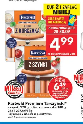 Parówki Premium Tarczyński z szynki promocja w LEWIATAN