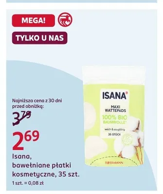 Bawełniane płatki kosmetyczne Isana Maxi Wattepads promocja w Rossmann
