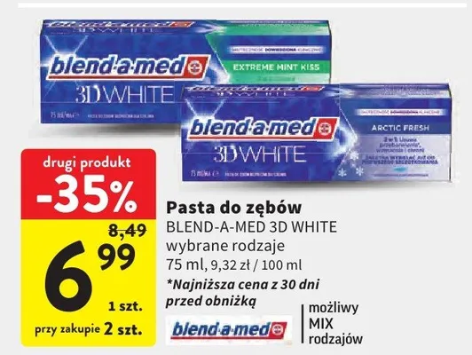Pasta do zębów Blend-a-med 3D White promocja w Intermarche