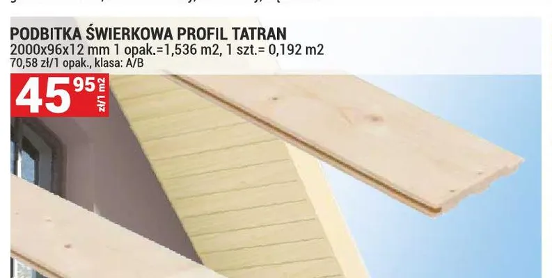 Podbitka świerkowa profil Tatran 2000x96x12 mm promocja w Merkury Market