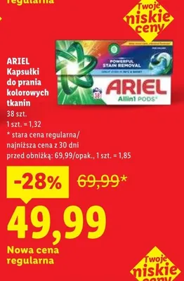 Kapsułki do prania kolorowych tkanin Ariel promocja w Lidl