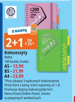 Kołozeszyt A5 w kratkę Astra 100 kartek promocja w Leclerc
