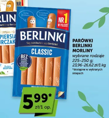 Parówki Berlinki Morliny wybrane rodzaje promocja w ABC