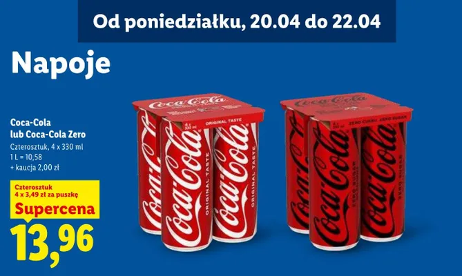 Napój gazowany Coca-Cola lub Coca-Cola Zero promocja w Lidl