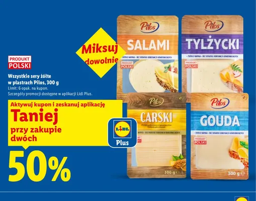 Sery żółte w plastrach Pilos promocja w Lidl