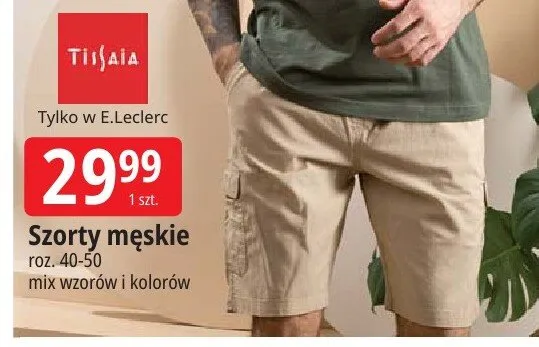Szorty męskie Tissaia roz. 40-50 mix wzorów i kolorów promocja w Leclerc