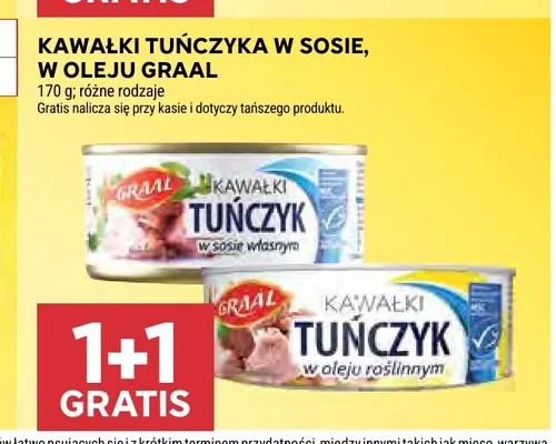 Kawałki tuńczyka w oleju roślinnym Graal promocja w Stokrotka