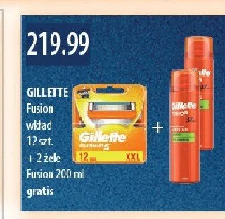 Wkład Fusion 12szt. + 2 żele Fusion 200ml gratis GILLETTE promocja w Drogerie Laboo