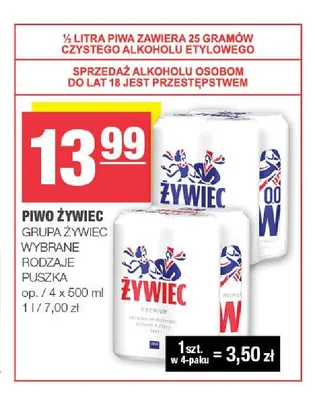 Piwo Żywiec 4-pak 500 ml promocja w SPAR
