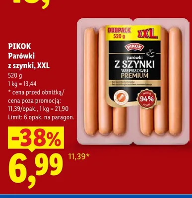 Parówki z szynki wieprzowej Pikok XXL promocja w Lidl