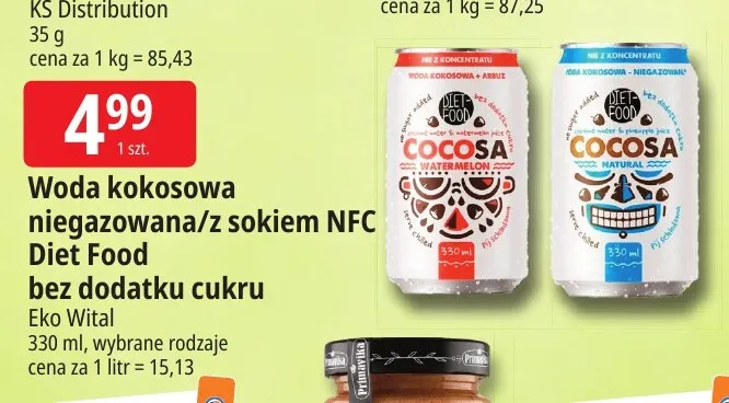 Woda kokosowa niegazowana Diet Food bez dodatku cukru promocja w Leclerc
