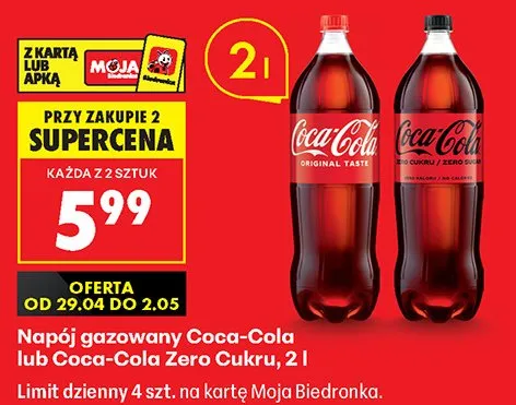 Napój gazowany Coca-Cola Zero Cukru promocja w Biedronka