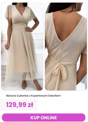 Sukienka beżowa z kopertowym dekoltem ModnaKiecka promocja w Modna Kiecka