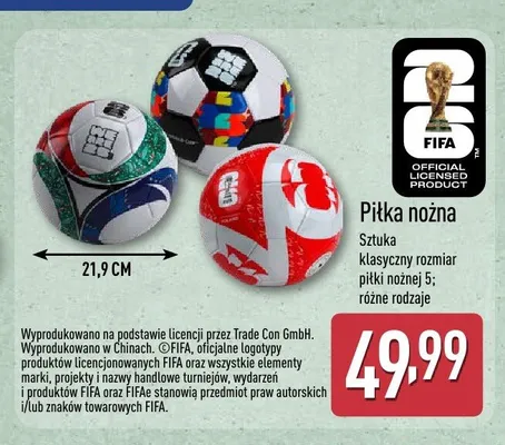 Piłka nożna FIFA rozmiar 5 21,9cm promocja w Aldi