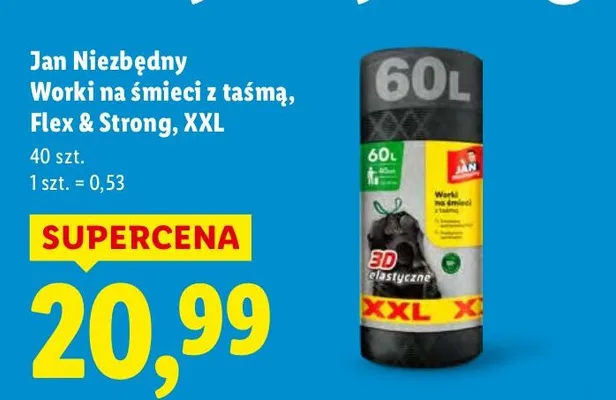 Worki na śmieci z taśmą Flex & Strong 60 l promocja w Lidl