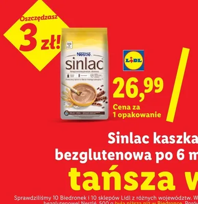 Kaszka zbożowa bezglutenowa po 6 m-cu Nestlé Sinlac promocja w Lidl