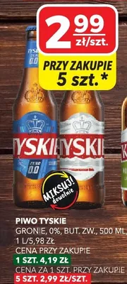 Piwo Tyskie gronie, 0% but.zw. promocja w Top Market