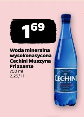 Woda mineralna wysokonasycona Cechini Muszyna Frizzante promocja w Netto