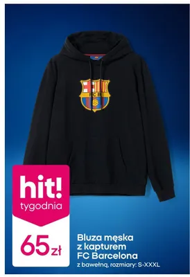 Bluza męska z kapturem FC Barcelona z bawełną promocja w Pepco