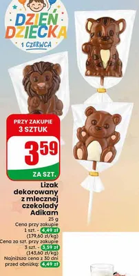 Lizak dekorowany z mlecznej czekolady Adikam promocja w Dino